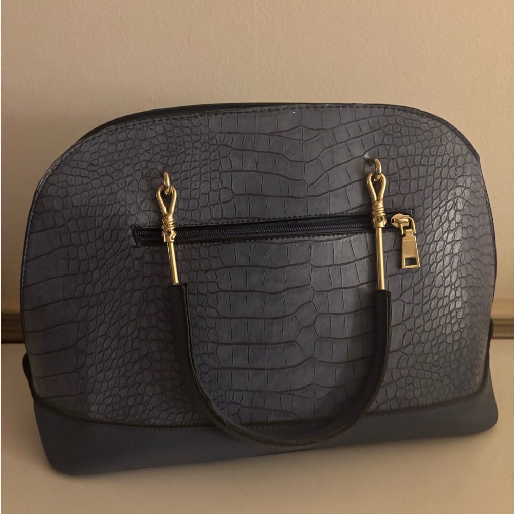 Elegant Blue Crocodile-Embossed Handbag